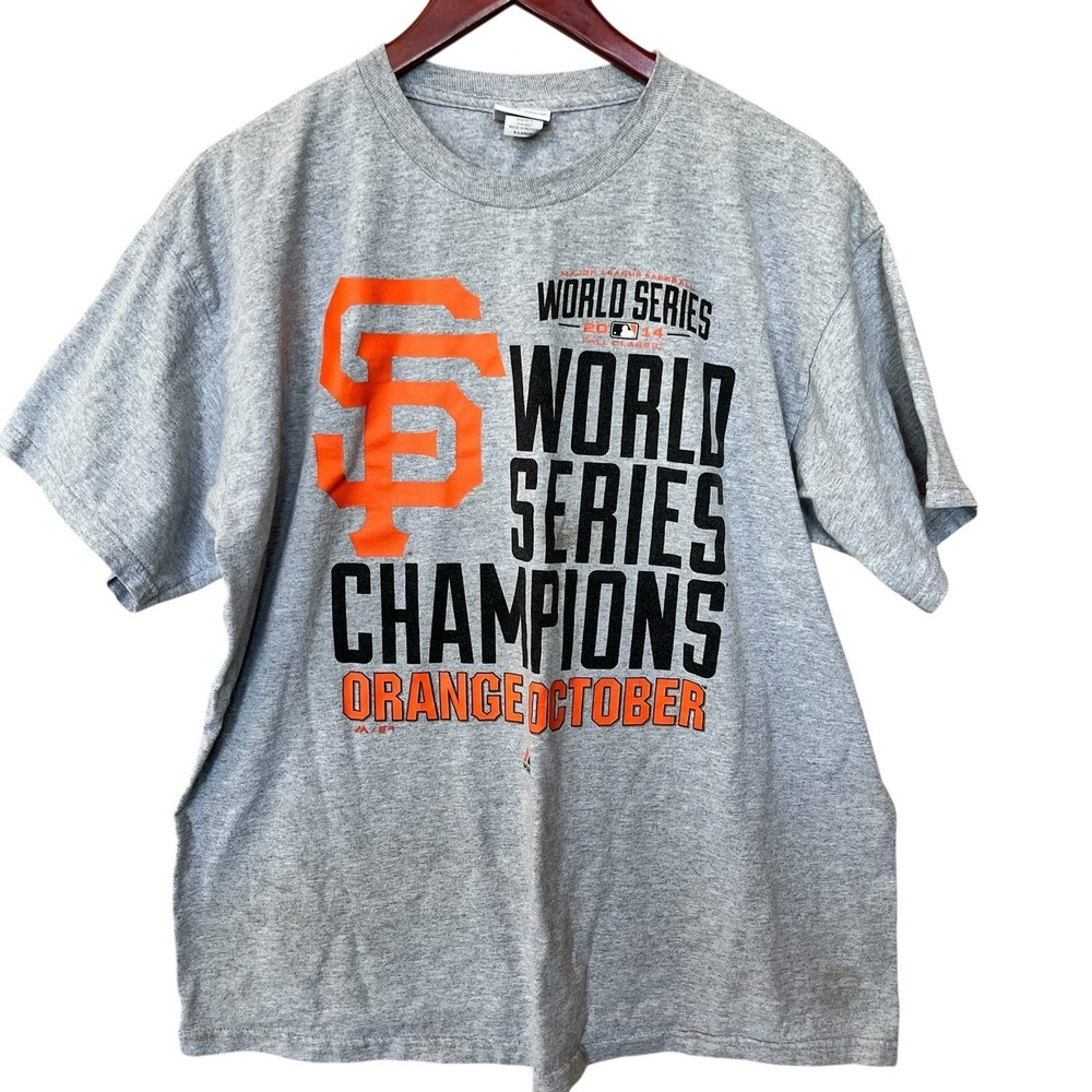 San Francisco Giants T Shirt Mens XL Gray 2014 World Series Champions Majestic
